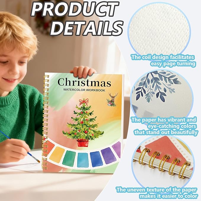 Beginner Watercolor Workbook with 12 Colors - Watercolor Paint Book & Art Gift for Beginners and Adults (Christmas)