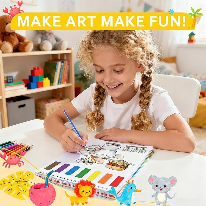 PIRIE Paint with Water Coloring Books for Toddlers | Travel-Friendly Mess-Free | Pre-Printed Pigment Animal Theme (Sea & Land Creatures) | Large Size Art Gift for Kids Ages 3+