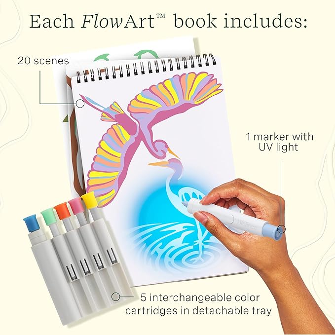Lifelines FlowArt Activity Pad, UV Art 2-Pack - Guided Art Meditations with Illuminating Marker - Color by UV Light Coloring Books for Teens, Adults & Seniors