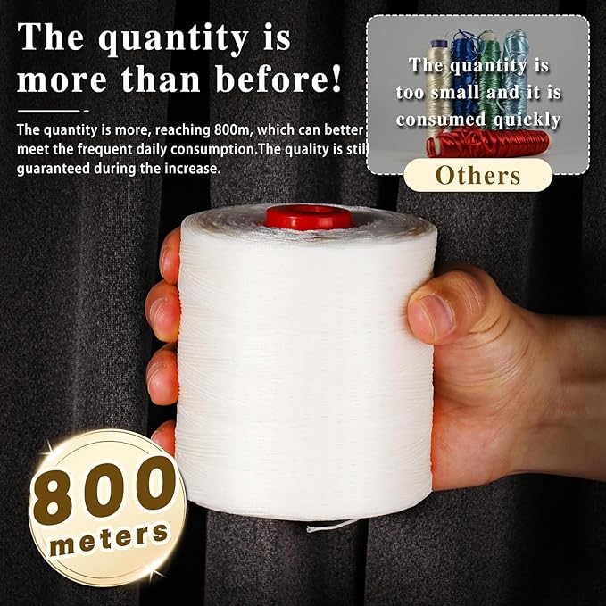 BUTUZE Waxed Thread, 880Yards Leather Thread for Hand Sewing, 210D Flat Waxed Cord Heavy Duty String for Book Binding, Sewing Shoes,Leather Craft, Bracelet Making -White
