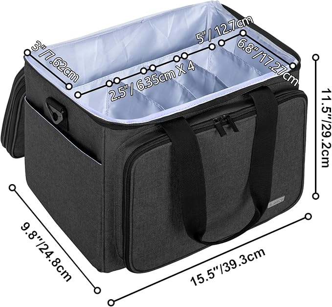 Teamoy Knitting Bag With Divider and Cover, Portable Yarn Storage Organizer for Crochet Accessories and Knitting Needles,Ideal for Knitting Enthusiasts, Black