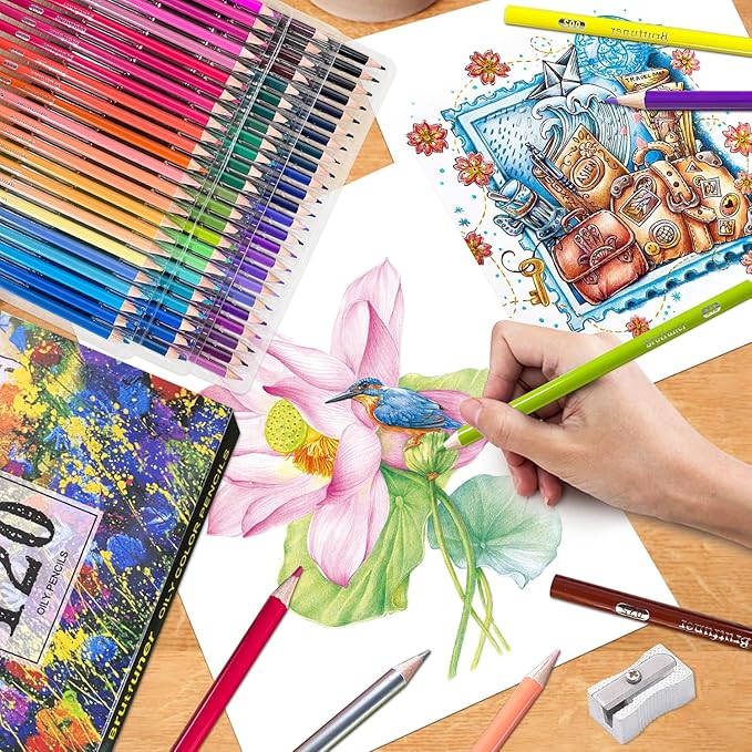 LBW Colored Pencils for Adult Coloring Books, 120 Oil Based Soft Core Professional Color Pencils Set for Artists Kids Beginners Drawing Coloring Sketching Blending