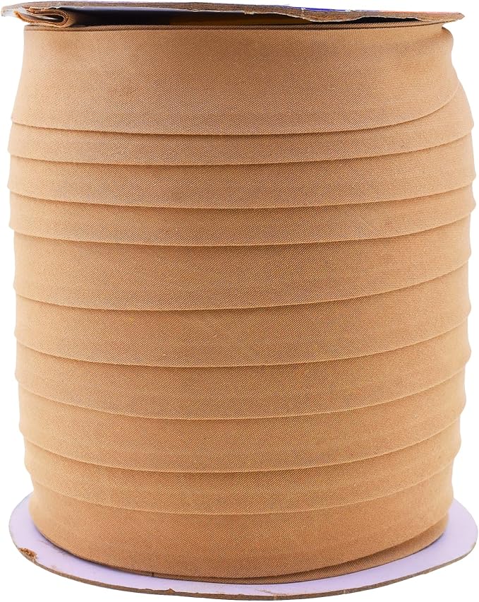 Mandala Crafts 55 Yards 1 Inch Tan Double Fold Bias Tape for Sewing - Bias Binding Tape for Quilting Binding, Hemming, Seam, and Fabric Piping