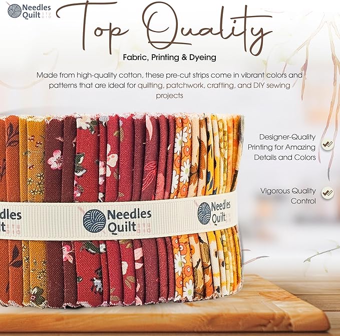 Jelly Roll Fabrics for Quilting Clearance 40 Strip 2.5" x 44" | Cotton Strips Bundles – Perfect Quilting Fabric for Sewing, Precut Quilt Projects, and DIY Crafts (Fall Flowers)