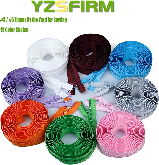 #3 Nylon Zipper Tape for Sewing: YZSFIRM 76 Yards Color by The Yard Nylon Coil Zippers for DIY Sewing Craft with 95 Bulk Metal Zipper Slider