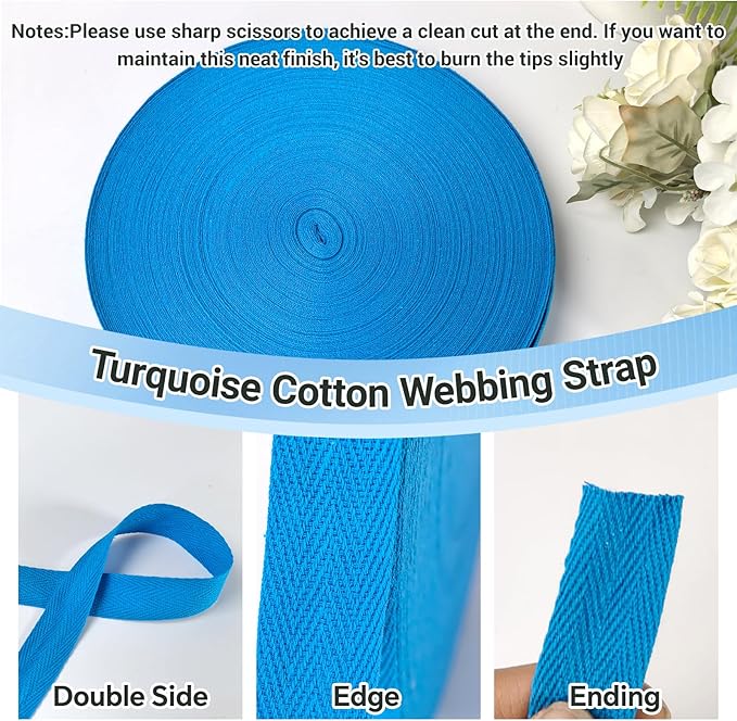 40 Yards Herringbone Twill Tape for Sewing,Pet Collar,Gift Wrapping Home Deco -3/4 inch Turquoise Cotton Webbing Straps-Natural Bias Binding Tape for Handles, Crafting & DIY Projects
