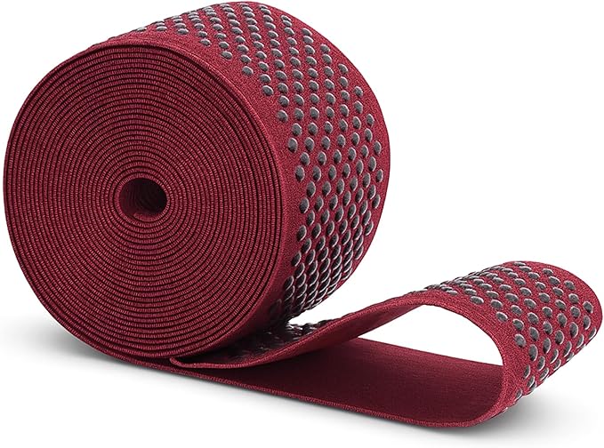 Mandala Crafts 2 Inch Elastic Silicone Gripper Tape for Clothing - 5 Yds Dotted Non Slip Elastic Band for Sewing - Burgundy Silicone Flat Fabric Stretchy Ribbon Straps