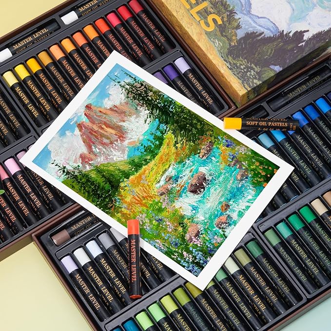 LIGHTWISH Professional Oil Pastels, 100 Vibrant Colors Plus 4 White, Set of 104, Creamy and Pigmented Artist Soft Oil Pastels for Blending, Layering & Shading