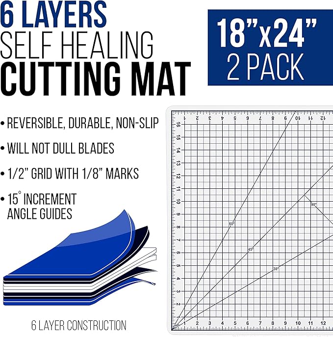 U.S. Art Supply 18" x 24" Self-Healing Cutting Mat 5-Ply (2 Pack) - Double-Sided White/Blue Craft Mat, Non-Slip Cutting Mats for Crafts, Sewing, Quilting, Scrapbooking