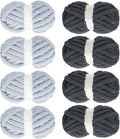 MABOZOO Assorted Chunky Yarn for Crocheting 8 Pack,Fluffy Jumbo Chenille Yarn,Soft Plush Yarn Bulky,Giant Thick Fuzzy Yarn for Hand or Arm Knitting,4 Dark Grey & 4 Rice Grey(31.7 yds,8 oz Each Skein)