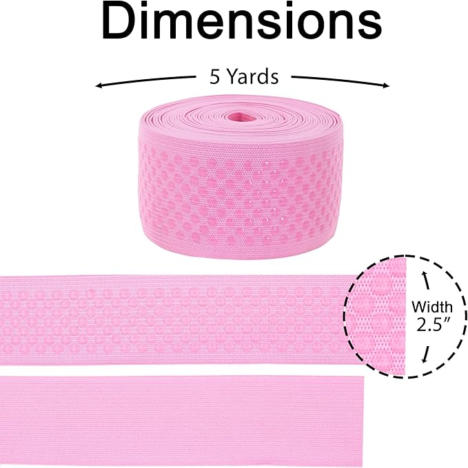 Mandala Crafts 2.5 Inch Elastic Silicone Gripper Tape for Clothing - 5 Yds Dotted Non Slip Elastic Band for Sewing - Pink Silicone Flat Fabric Stretchy Ribbon Straps