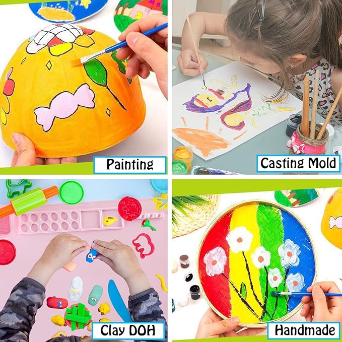 Silicone Painting Mat,Painting Stations Kit [1x Apron,1 Pair Oversleeve,20 Pieces Brushes] Craft Silicone Mats 21"X17" with Detachable Cup for Kids Gift,Paint, Clay, DIY Projects