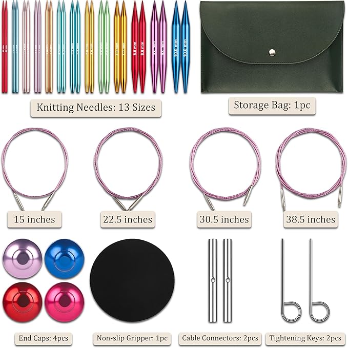 Interchangeable Circular Knitting Needles Set - 13 Pairs | Premium & Accessories | Knit Picks Interchangeable Needles | Circular Knitting Needles for Expert Crafting(Multicolored)