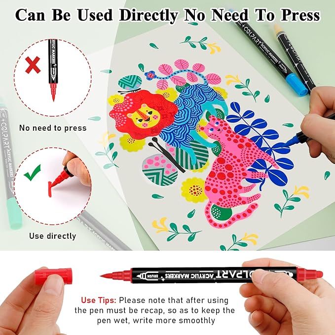 60 Colors Acrylic Paint Markers,Dual Tip Acrylic Paint Pens for Rock Painting,Halloween Decor,Pumpkin，Wood,Canvas,Calligraphy,Brush Tip Markers For DIY Crafts Art Supplies Christmas Gift