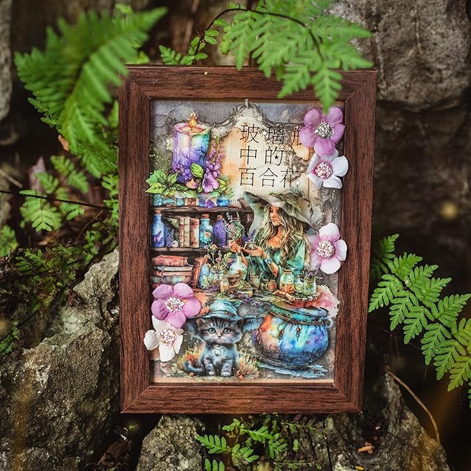 180 PCS Mystical Forest Witch Scrapbook Stickers - Waterproof Clear Witch Stickers for Junk Journals, Scrapbooks, Planners