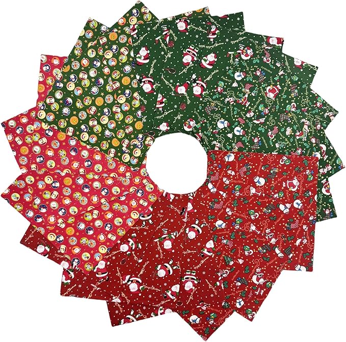 Christmas Layer Cake Fabric - 48 Pcs 10x10 Inch Precut Squares for Quilting | 100% Cotton with Festive Santa,Sock,and Tree in Red and Green(8 Patterns,6 Each)
