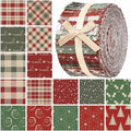 40 Pcs Vintage Plaid Christmas Quilting Fabric Roll 2.56 Inch Precut Fabric Squares Jelly Patchwork Red and Green Checked Strips Materials for Winter Xmas Holiday Craft Sewing Panels DIY