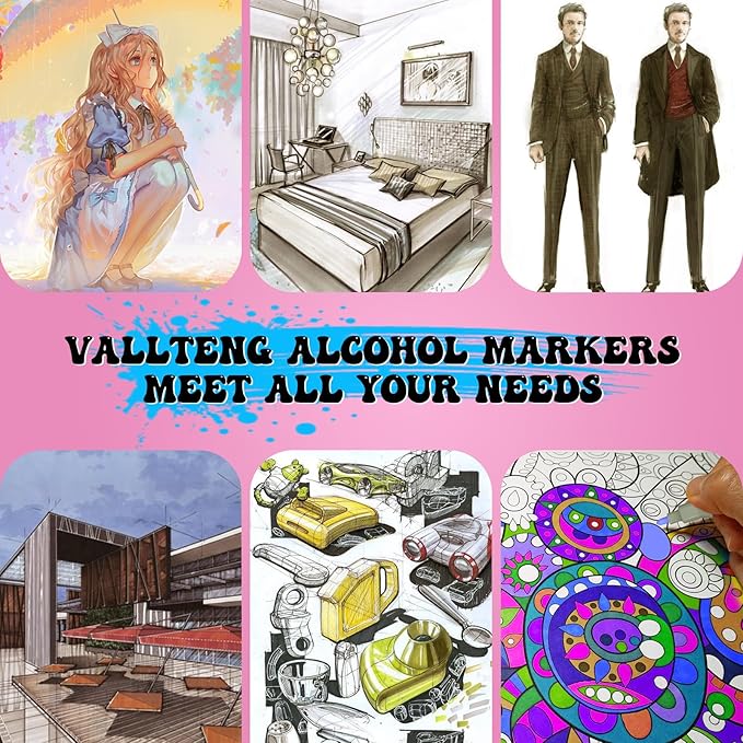 alchilalart 120 color alcohol base markers, alcohol marker set with base, double head alcohol sketch drawing markers animation for adults and children