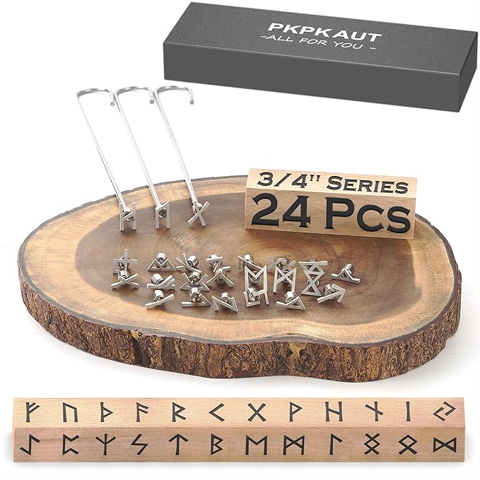 24Pcs Mini 3/4" Branding Irons, Elder Futhark Runes Custom Wood Branding Iron Personalized for Wood Working, Leather Hats, Felt, Cowhide, BBQ Brander & Bread Logo, Steak Branding Iron for Food