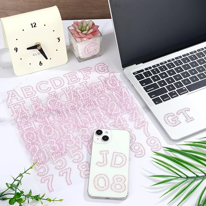 107 Pcs Pearl Letter Stickers,3 Sheets A-Z Glitter Rhinestone Letter and 1 Sheet 0-9 Pearl Number Stickers,Self Adhesive Sticky Letters for DIY Crafts Scrapbooking (White+Pink)