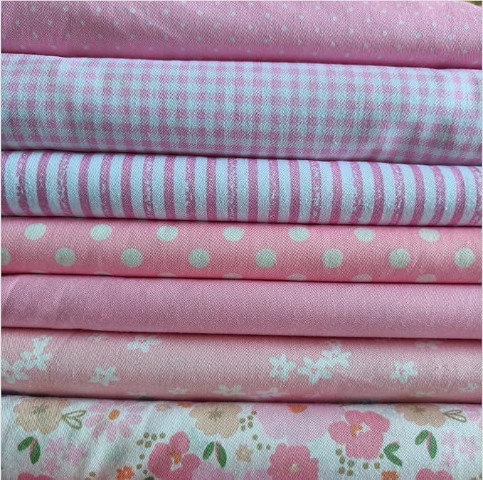 7Pcs 9.8" x 9.8"(25 * 25CM) Cotton Fabric DIY Making Supplies Quilting Patchwork Fabric Fat Quarter Bundles DIY for Quilting Cotton Patchwork Cushions (Pink, 9.8" x 9.8")