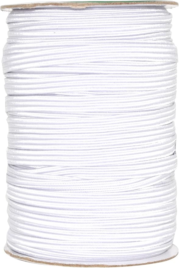 Mandala Crafts 6mm 50 Yds Roll of White Elastic Bands for Sewing - 1/4 Flat Elastics Cord - 1 4 Inch Braided Stretch Straps for Crafting