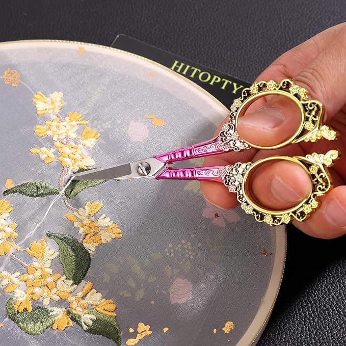 Sewing Embroidery Scissors, Sharp Tip Crochet Scissor with Cover for Craft Artwork Needlepoint Cross Stitch Thread Yarn Paper Cutting Handicraft DIY Tools, 4.5in Pink Shears