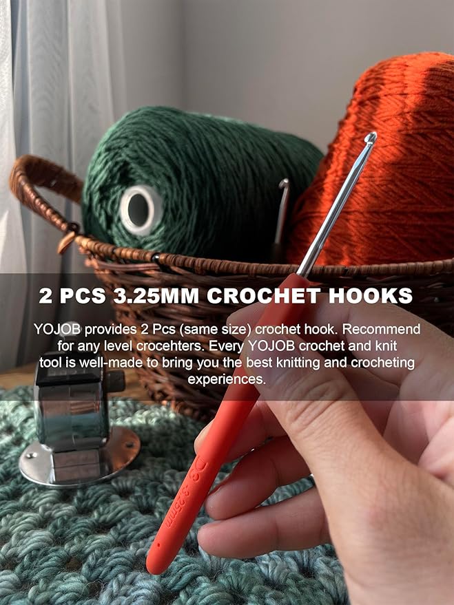 2Pcs 3.25mm Crochet Hooks, Ergonomic Crochet Hook for Arthritis and Beginners, Extra Long, Smooth, Comfortable (Size D / 3.25mm)