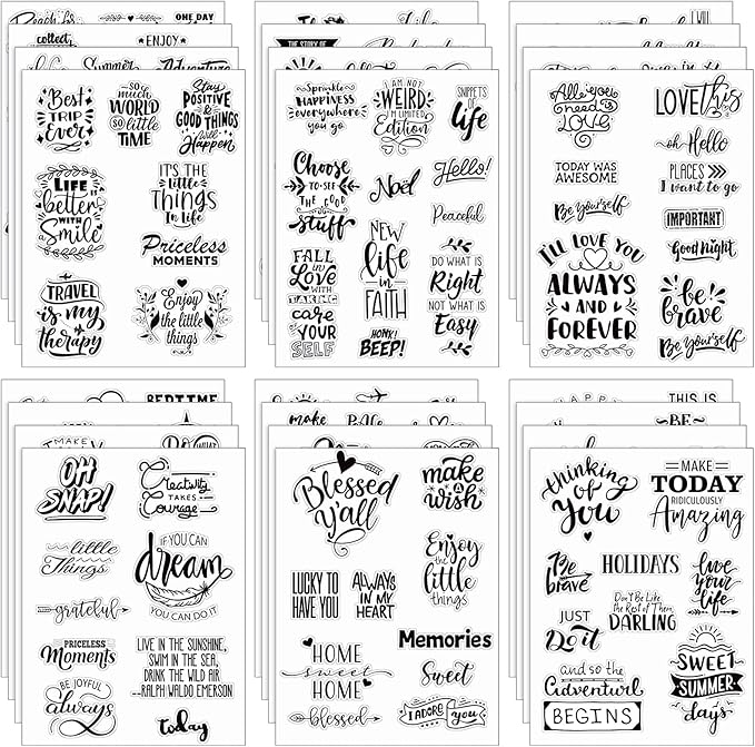 Laumoi 546 Pcs 24 Sheet Scrapbook Stickers Vintage Words Stickers for Journaling Inspirational Nice Words Sentences Waterproof Aesthetic for Family Water Bottles Laptop(Vivid Style)