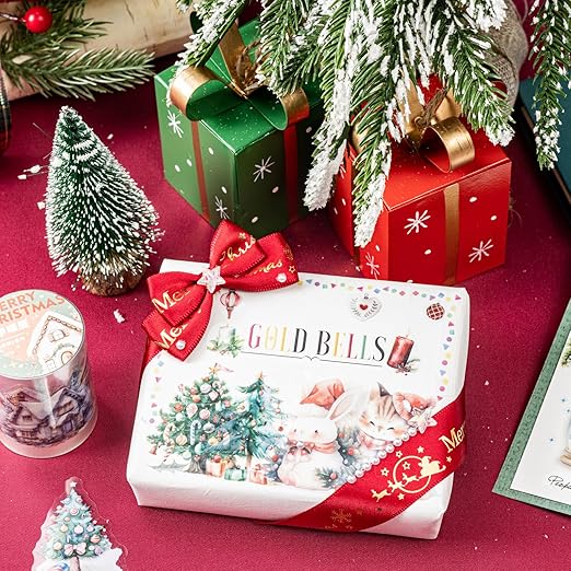 6 Rolls Christmas Washi Tape Scrapbook Stickers Aesthetic Kawaii Girly Bunny Cute Tape Christmas Tree Scrapbooking Stickers Winter Holiday Snow Scene Xmas Decorative Tape For Crafts Scrapbook Supplies