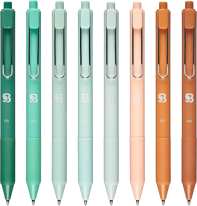 BLIEVE - Black Ink Gel Pens With Cool Matte Finish, Aesthetic and Cute Pens With Smooth Writing For Journaling And Bible Note Taking No Bleed Through, Cute School Supplies 8 Pack (Black Ink)