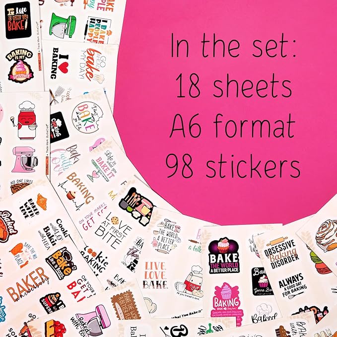 BulbaCraft 100Pcs Baking Stickers Funny, Bakery Stickers for Water Bottles - Baking Laptop Decals, Bakery Themed Party Decorations, Gifts for Women & Men