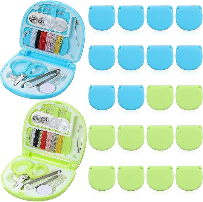 Caeuiciw 20 Pack Mini Travel Sewing Kit, Portable Sewings Tool Kits, Beginner Emergency Sewing Repair Kit with Threads Scissors Hand Sewings Needles, Plastic DIY Sew Supplies (Blue, Green)