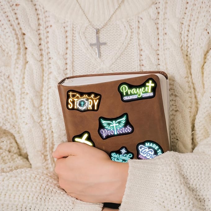 70 Pcs Glow in The Dark Neon Christian Bible Kids Stickers, Jesus Christ Faith Vinyl Waterproof Water Bottle Decals, Teens Adults Religious Christianity Christmas Thanksgiving Decor