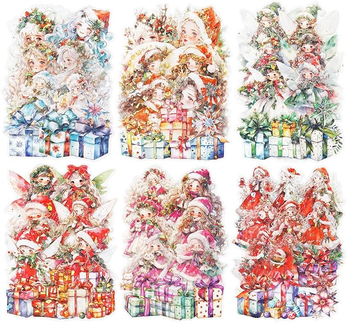 Dream Christmas Eve PET Stickers, 90 Pcs Fantasy Ephemera for Scrapbooking, Journaling, DIY Crafting, and Holiday Art Supplies