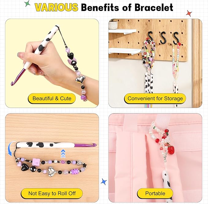Katech Ergonomic Crochet Hook, Aluminum Soft Grip Crochet Hooks for Beginners and Arthritic Hands, Soft Clay Crochet Needle with Cow Motif and Bead Chain-Ideal Gift for Crocheter (6.5mm)