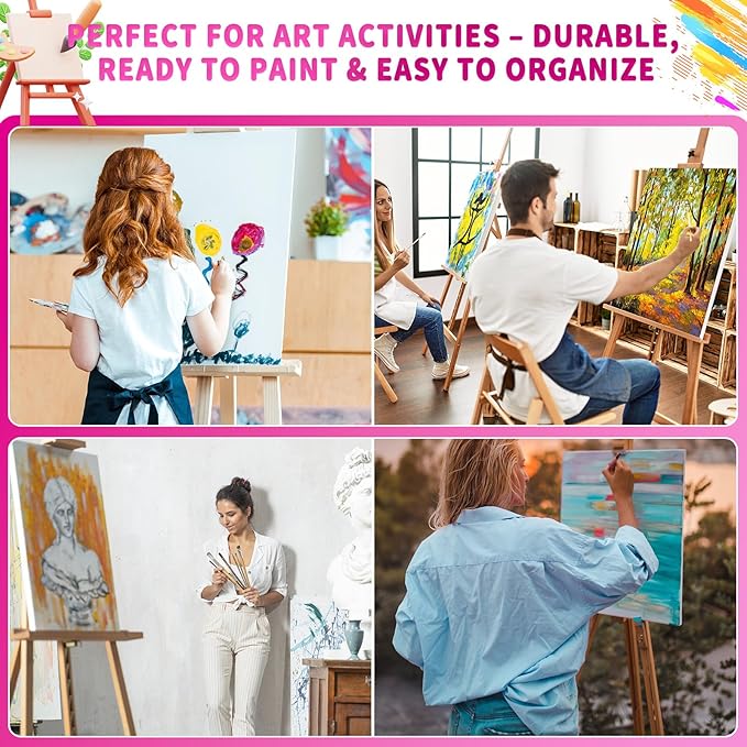 24-Pack Stretched Canvas for Painting, 6 Sizes 4"x4" to 16"x20" Canvas, 12 oz Double Primed 100% Cotton Black Canvas, Reinforced Wood Frame, Perfect for Oil, Acrylic & Mixed Media Artists