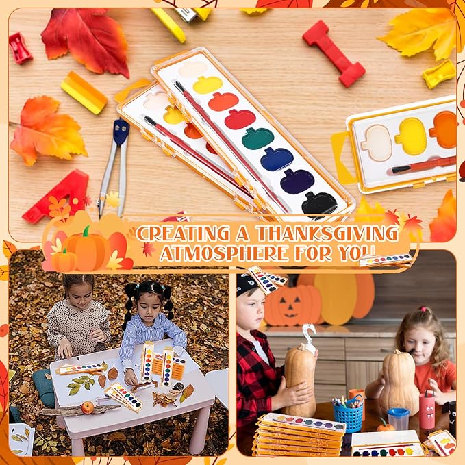 18 Pcs Valentine's Day Paint Gift Sets Pumpkin Watercolor Paint Pumpkin Style Watercolor Painting Palette Bulk for Birthday Wedding Valentine Party Art Exchanges Stocking Stuffers