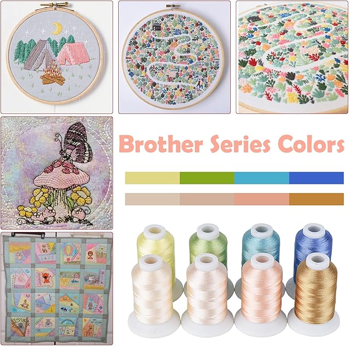 Simthread Pastel Embroidery Thread – 8 Shades Compatible with Brother Colors, 550 Yards Each, 40WT Polyester, for Brother, Babylock, Janome, Singer & Other Machines