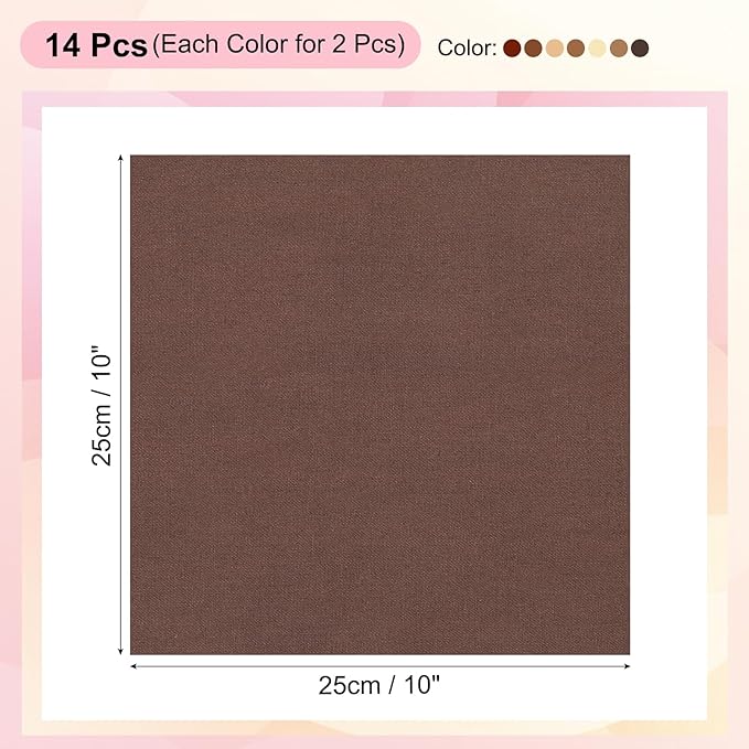 PATIKIL Cotton Fabric Bundles, 14 Pcs 10 x 10 Inch Fat Quarter Solid Color Precut Fabric Squares for Sewing Patchwork Quilting DIY Crafts, Brown