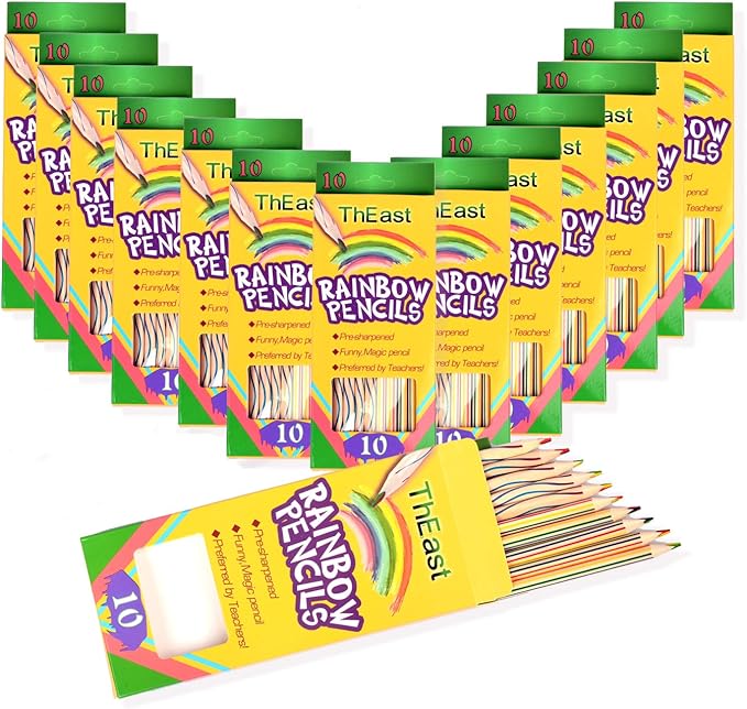 ThEast Rainbow Pencils, Pack of 14(140 Pieces), 4 Color in 1 Multicolored Pencil for Kids, Assorted Colors for Drawing, Coloring, Sketching, Art Supplies, Pre-sharpened