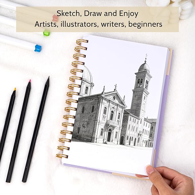 Yoment 5.5" x 8.5" Sketch Book, Small Sketchbook for Drawing, 100 Sheets(68 lb/100gsm) Hardcover Spiral Sketch Pad for Kids with Pencil Art Sketchbook Drawing Paper Pad Book for Adults Artists,Purple