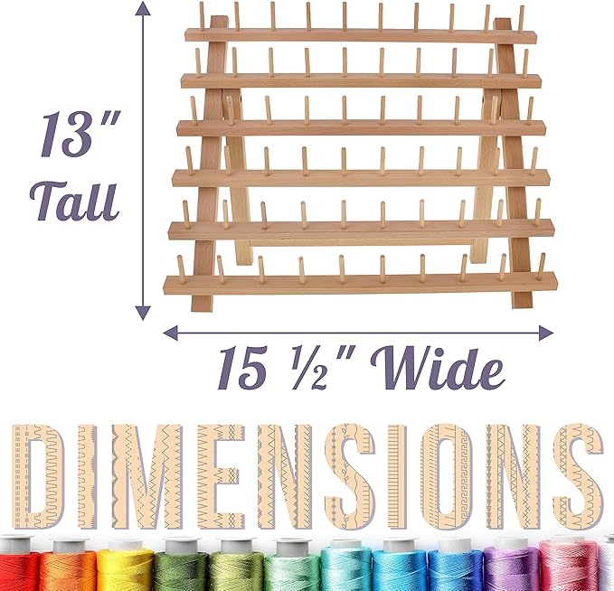 US Art Supply Premium 60-Spool Thread Holder: Wooden Sewing & Embroidery Thread Storage Organizer