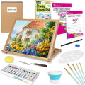 28PCS Tabletop Easel Set with 12 Acrylic Paints | 5 Brushes | 9x12 Canvas & 8x10 Panels | Palette | Sketchbook | Cleaning Bucket | Canvas Pad | Art Painting Kits for Adults, Kids & Artists
