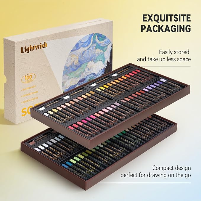 LIGHTWISH Professional Oil Pastels, 100 Vibrant Colors Plus 4 White, Set of 104, Creamy and Pigmented Artist Soft Oil Pastels for Blending, Layering & Shading