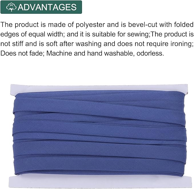 MECCANIXITY 1/2 Inch Double Fold Bias Tape Continuous Bulk Cotton Bias Tape for Sewing Seaming Quilting Hemming Binding Crafts (Medium Blue 25 Yards)