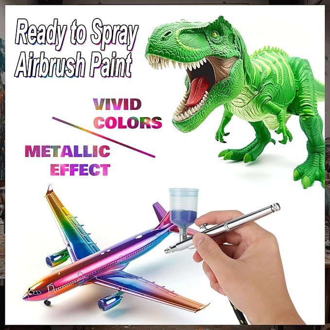 FansArriche Airbrush Paint Set, 34 Colors Acrylic Air brush Paint Kit with 2 Thinner, Ready to Spray Water-based Opaque & Neon Colors for Beginners, Artists, DIY Projects, 20 ml/Bottle