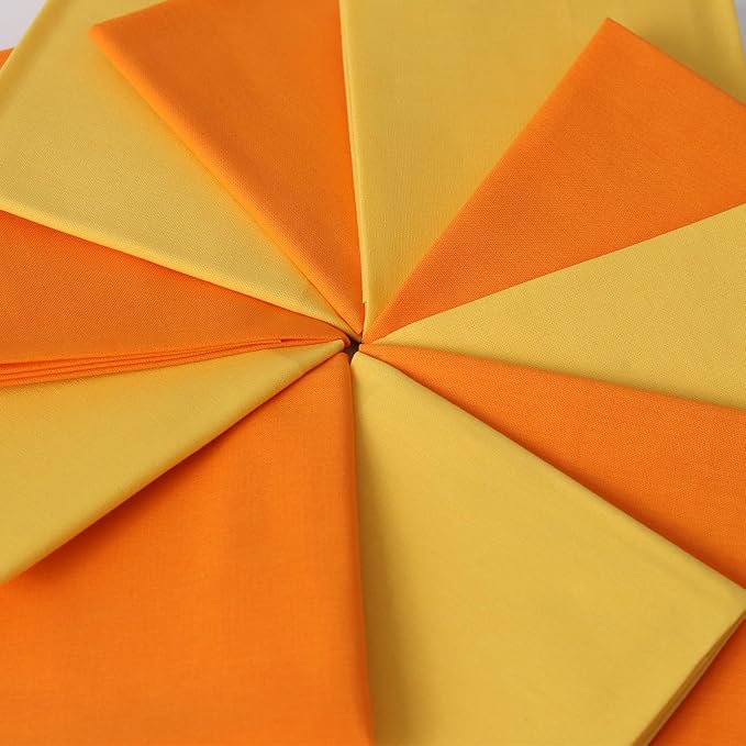 10 Pieces 18 x 21 Inches Cotton Fabric Precut Quilting Fabric Bundles Solid Colors Layer Cakes Quilt Material for DIY Craft Sewing Embroidery (Yellow, Orange)