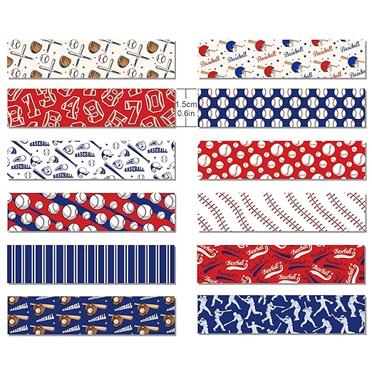 Adirasenotek 12 Rolls Sports Washi Tape,Baseball Washi Tape Decorative Paper Stickers Decorative Tape,DIY Art Crafts Wrapping Decor for Gifts Wrapping Scrapbooking Baseball Border Trim