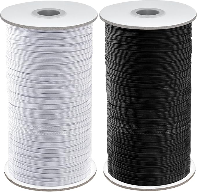 Coopay 300 Yards Length 1/8" Width Elastic Bands Flat Elastic Cord Rope Heavy Stretch Spool Knit for Sewing DIY Projects, Arts & Crafts, 2 Rolls, 150 Yards/Roll (Black and White, 1/8 Inch)